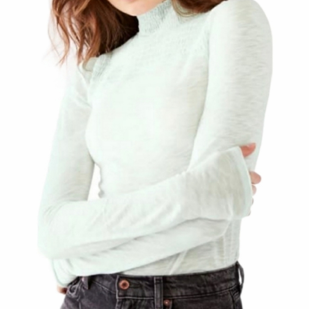 NWT Free People Caroline Smocked Turtleneck